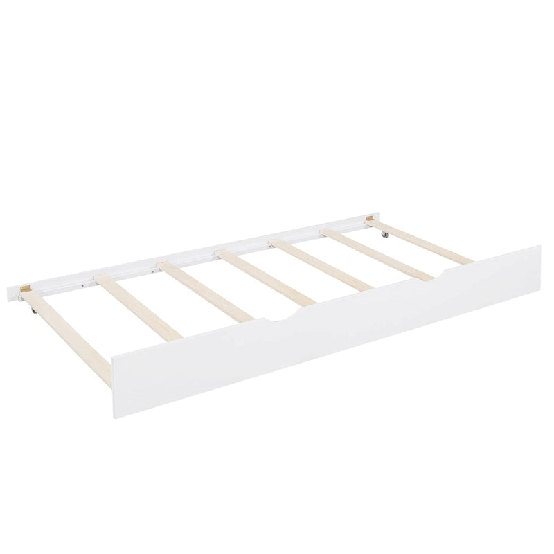 Houten huisbed voor eenpersoonsmatras met uitschuifbed, kinderbed met plank