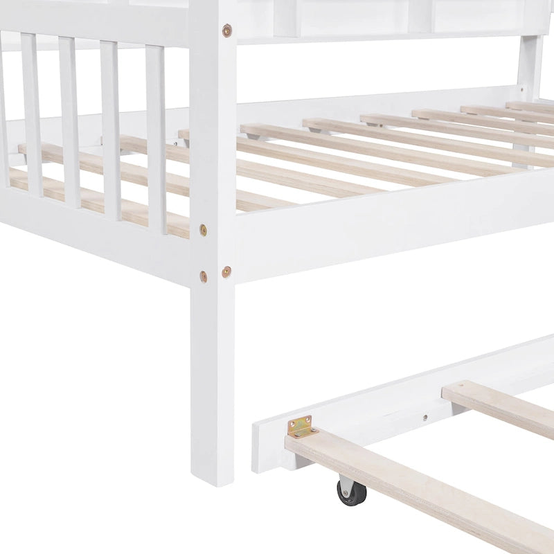 Holzhausbett in Einzelbettgröße mit Ausziehbett, Kinderbett mit Ablage