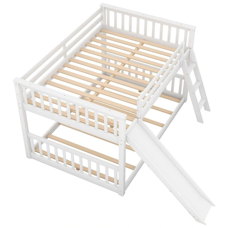 Letto a castello con scivolo convertibile e scaletta, grigio/bianco