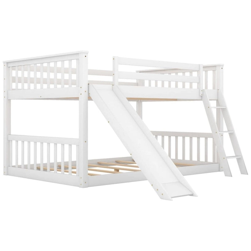 Letto a castello con scivolo convertibile e scaletta, grigio/bianco