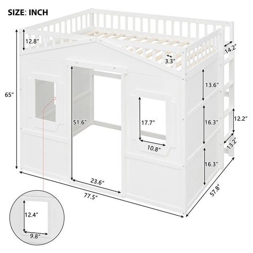 Full Size House Design Loft Bed With Ladder and Windows