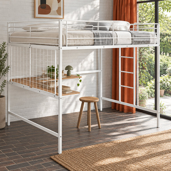 Full Metal Loft Bed with Desk and Metal Grid