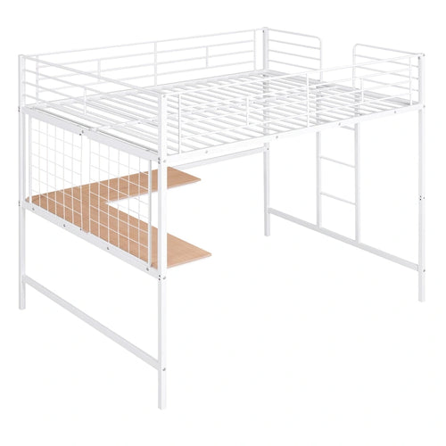Full Metal Loft Bed with Desk and Metal Grid
