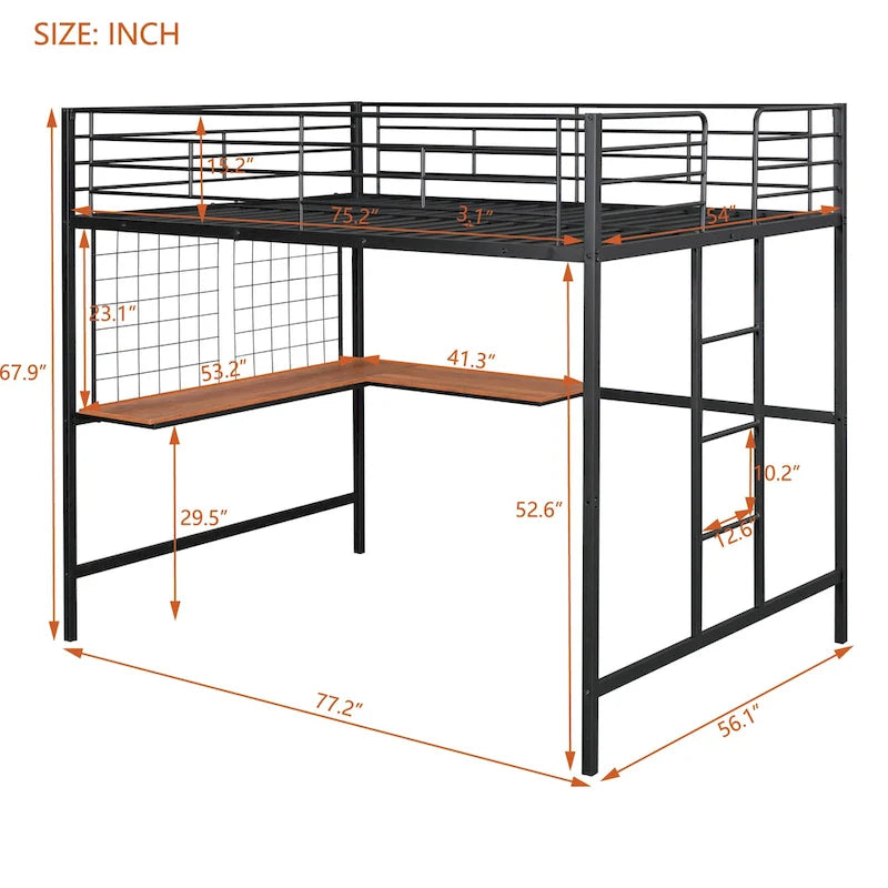 Full-Size-Metall-Etagenbett mit Schreibtisch und Metallgitter