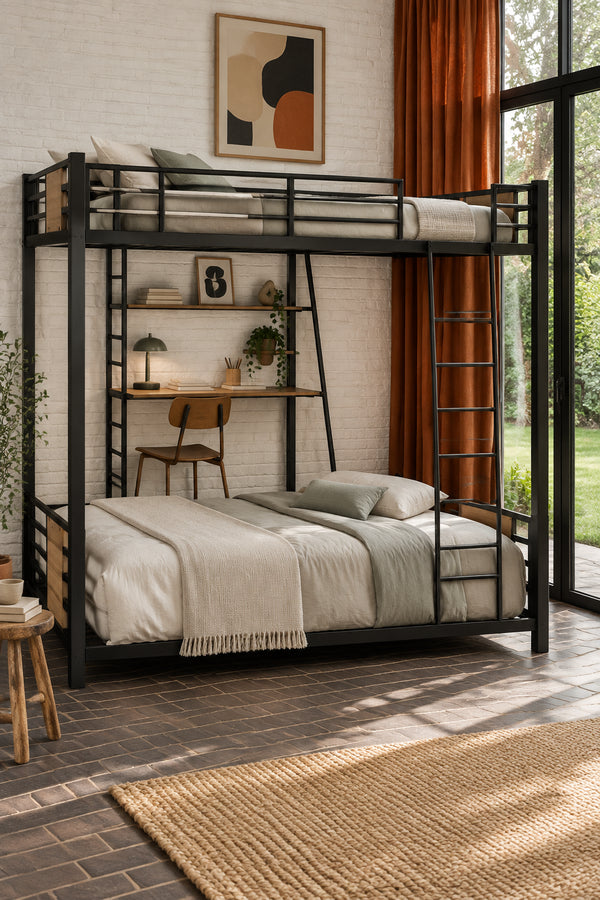 L-Shaped Twin over Twin Bunk Bed with Twin Size Loft Bed with Desk and Shelf ,Brown