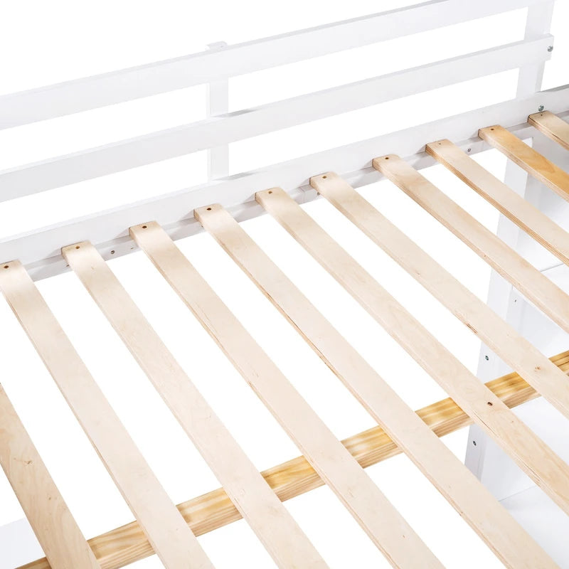 Full Size Loft Bed with Ladder, Shelves, and Desk, Gray