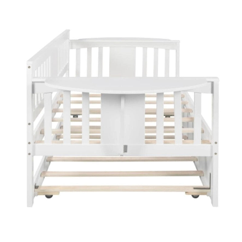 Letto singolo in legno con letto estraibile in bianco