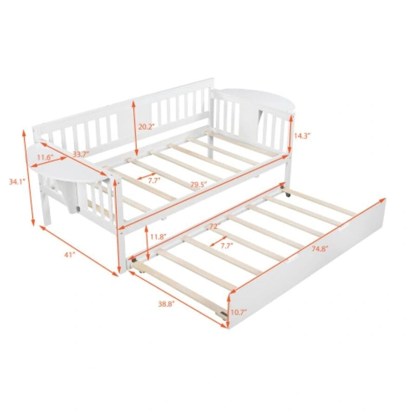 Letto singolo in legno con letto estraibile in bianco