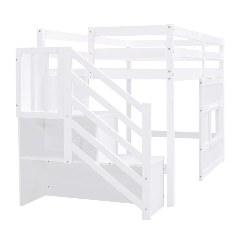 Twin Solid Wood Loft Bed with Storage Staircase