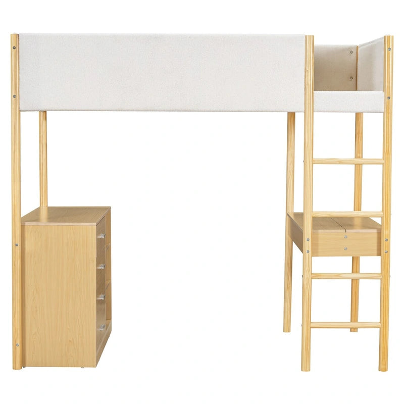 Letto a soppalco singolo in legno con rivestimento in tessuto Teddy