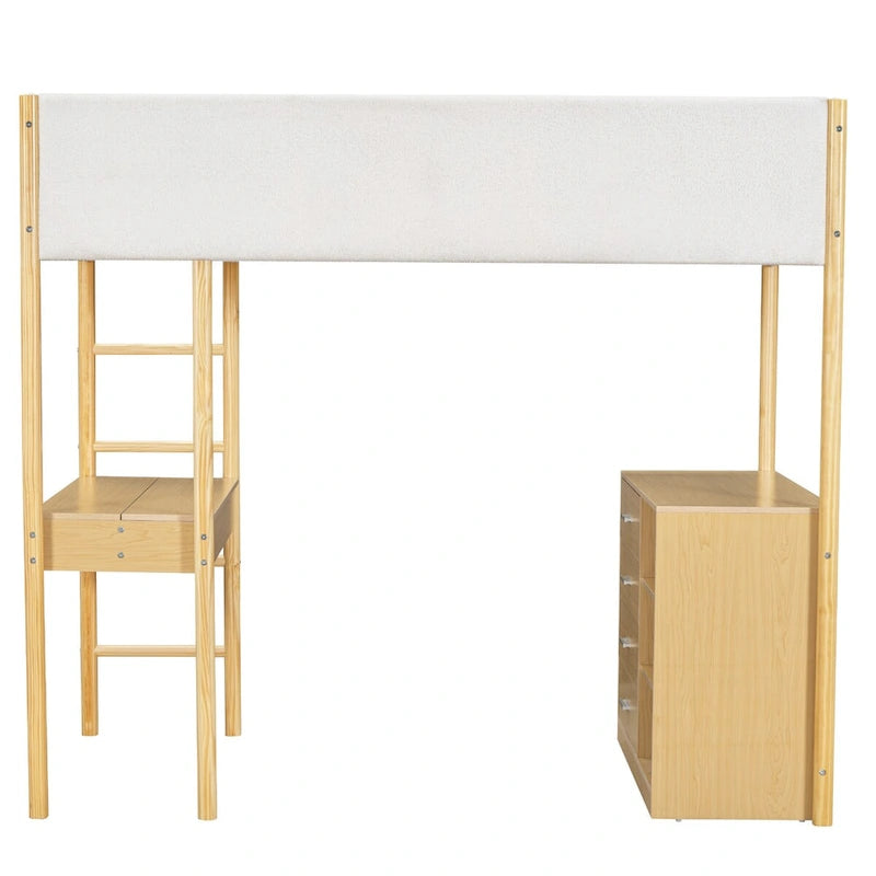 Letto a soppalco singolo in legno con rivestimento in tessuto Teddy