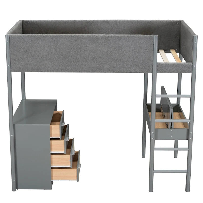 Letto a soppalco singolo in legno con rivestimento in tessuto Teddy