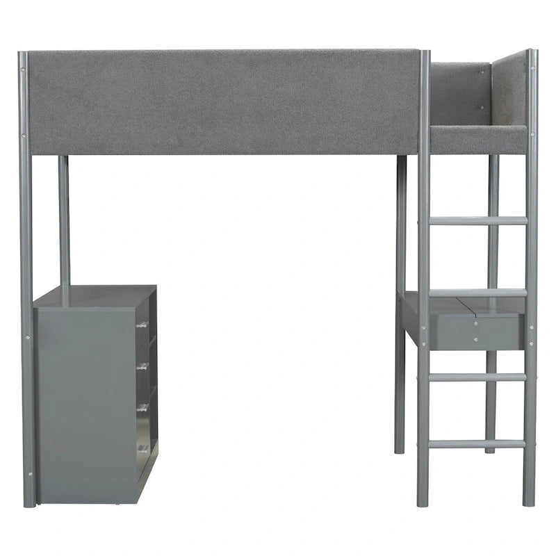 Letto a soppalco singolo in legno con rivestimento in tessuto Teddy