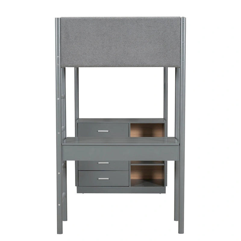Letto a soppalco singolo in legno con rivestimento in tessuto Teddy