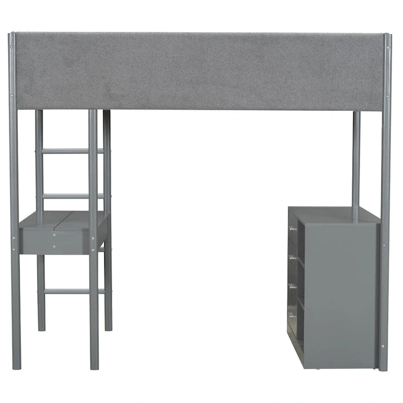 Letto a soppalco singolo in legno con rivestimento in tessuto Teddy