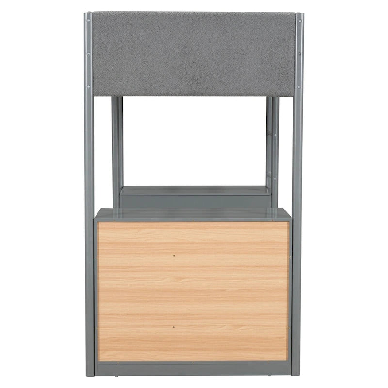 Letto a soppalco singolo in legno con rivestimento in tessuto Teddy