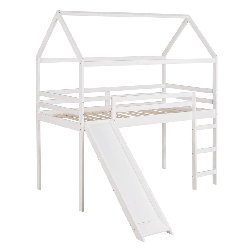 Hochbett in Twin-Größe mit Rutsche, Hausbett mit Rutsche