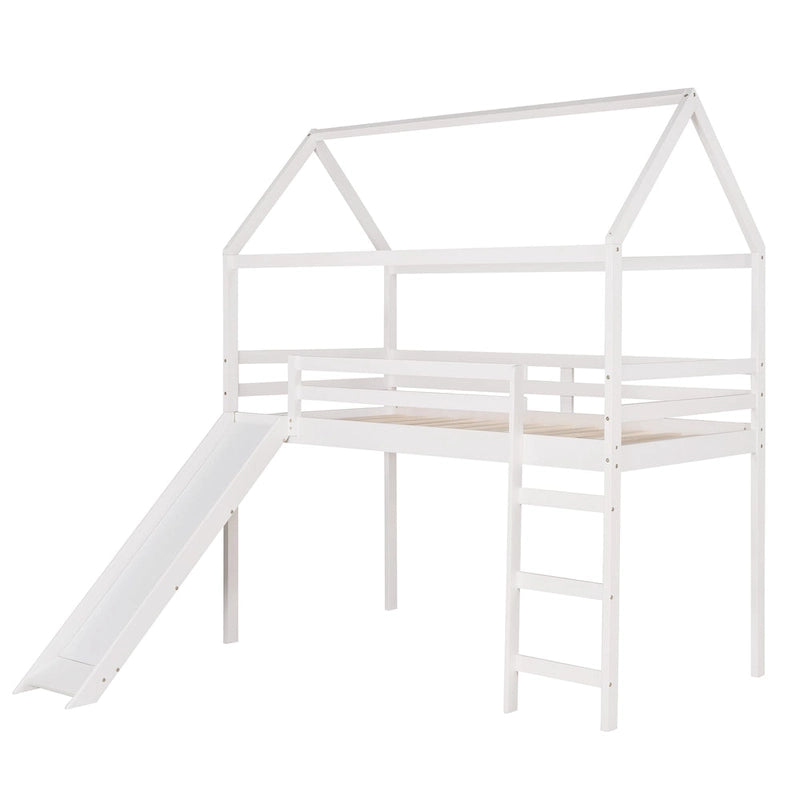 Hochbett in Twin-Größe mit Rutsche, Hausbett mit Rutsche