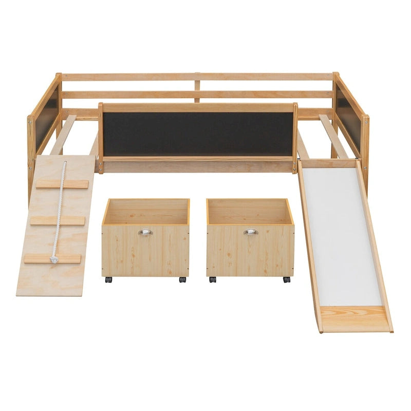 Hochbett aus Kiefernholz mit Klettergerüst, Seil und Tafel