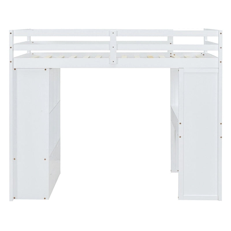 Full Size Loft Bed with Large Shelves,Writing Desk and LED Light