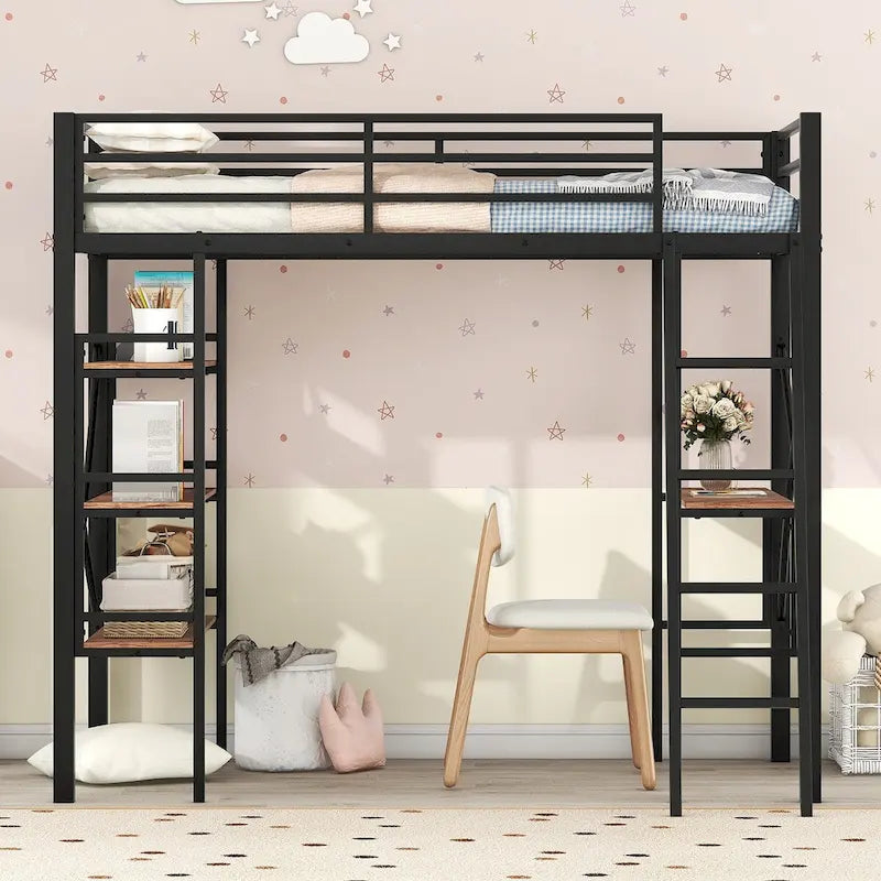 Letto a soppalco singolo in metallo