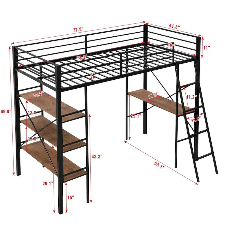 Letto a soppalco singolo in metallo