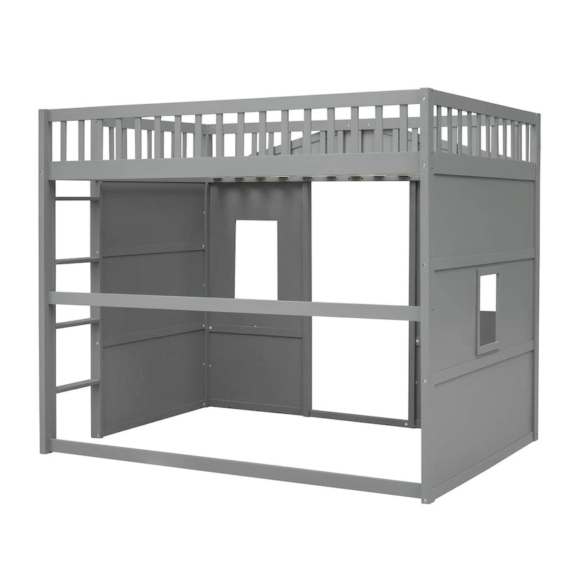 Hoogslaper in huisstijl van massief hout in Full Size met ladder en speelruimte onder het bed