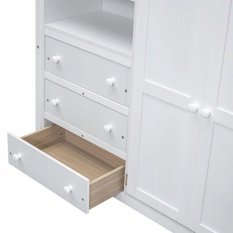 Hoogslaper in full-size met kledingkast, bureau, opbergplanken en laden