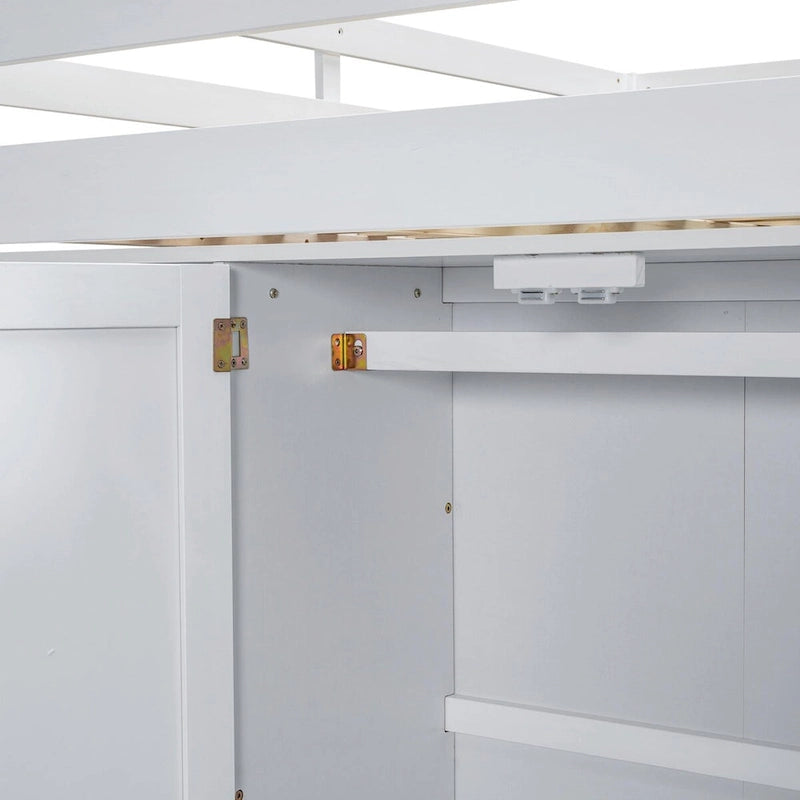 Hoogslaper in full-size met kledingkast, bureau, opbergplanken en laden