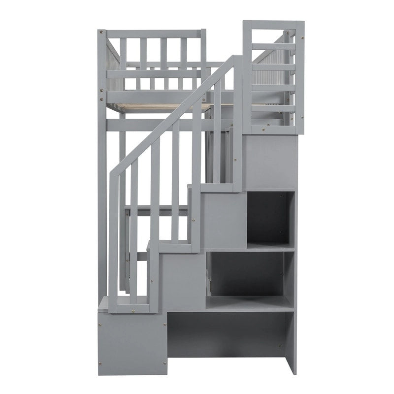 Hoogslaper in twin size met boekenkast, laden, bureau en kledingkast