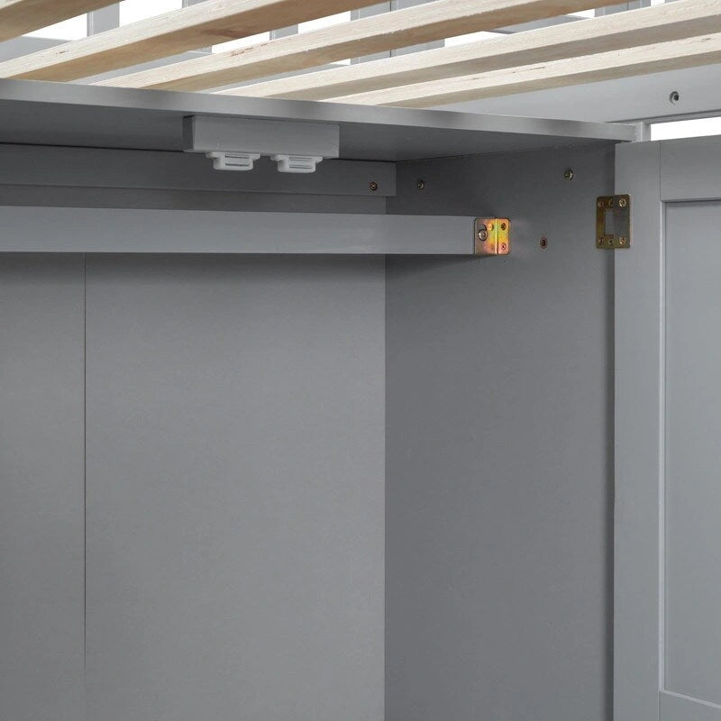 Hoogslaper in twin size met boekenkast, laden, bureau en kledingkast