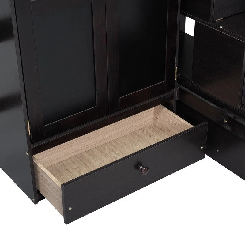 Hoogslaper in twin size met boekenkast, laden, bureau en kledingkast