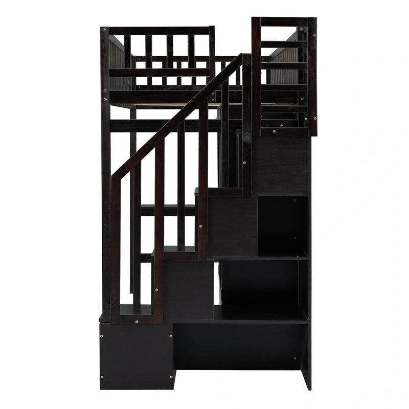 Hoogslaper in twin size met boekenkast, laden, bureau en kledingkast