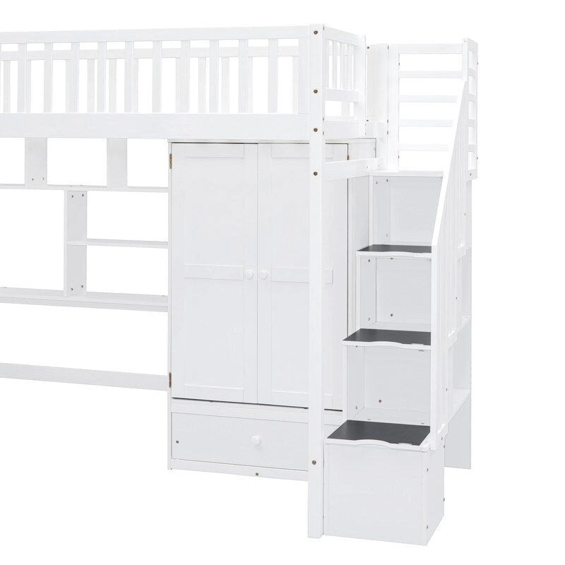 Hoogslaper in twin size met boekenkast, laden, bureau en kledingkast