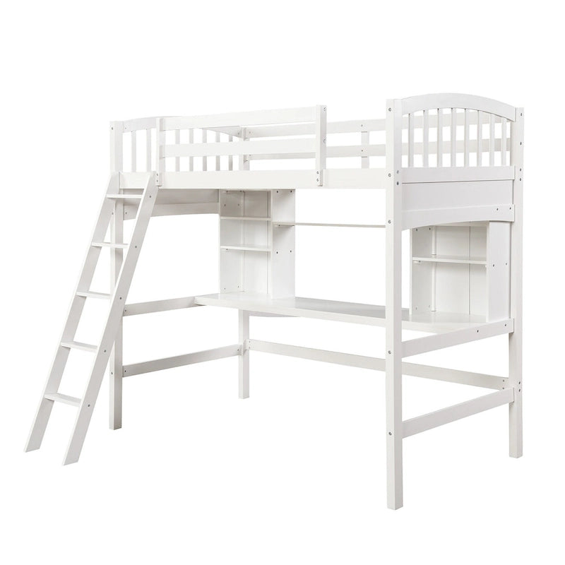 Loft Bed with Storage Shelves, Desk and Ladder