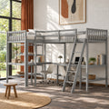 Wood Twin Size L-Shaped Loft Bed with Ladder and 2 Built-in L-Shaped Desks