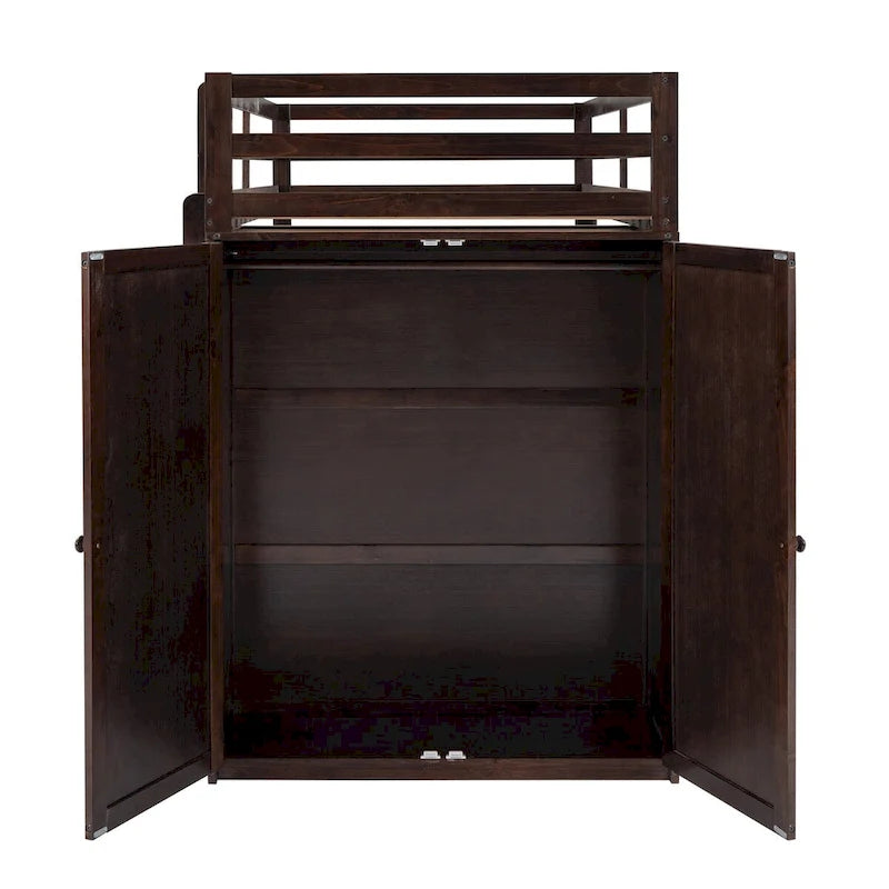 Hoogslaper in twin-size met laden, bureau en kledingkast