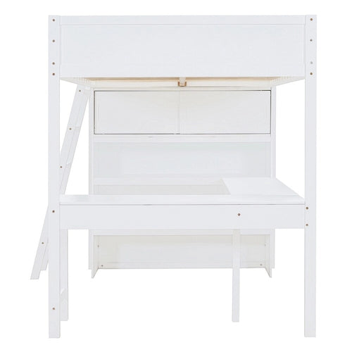 Full Size Loft Bed with Desk and Shelf