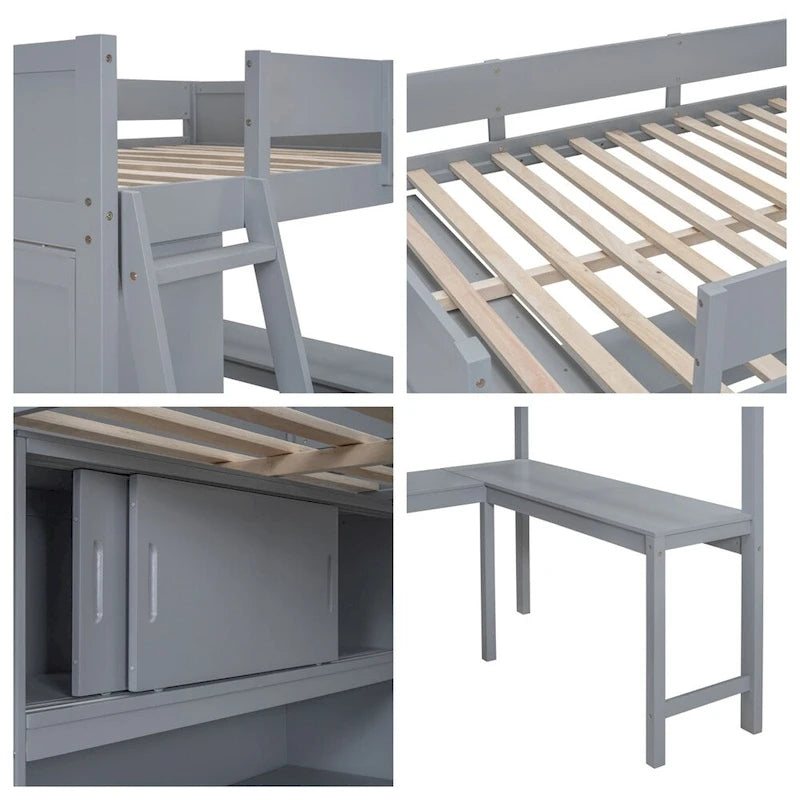 Full Size Loft Bed with Desk and Shelf
