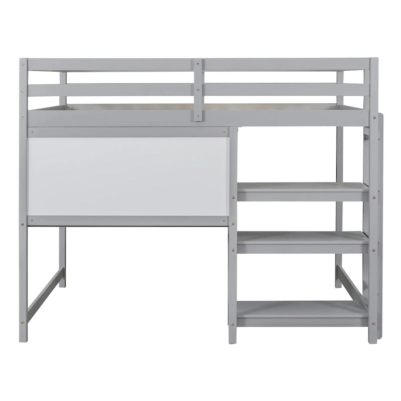 Hochbett in Full-Größe aus Holz mit Ablagefächern, Schreibtisch und Schreibtafel