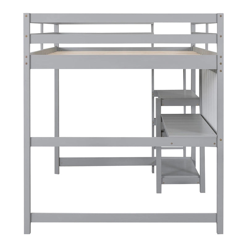 Hochbett in Full-Größe aus Holz mit Ablagefächern, Schreibtisch und Schreibtafel
