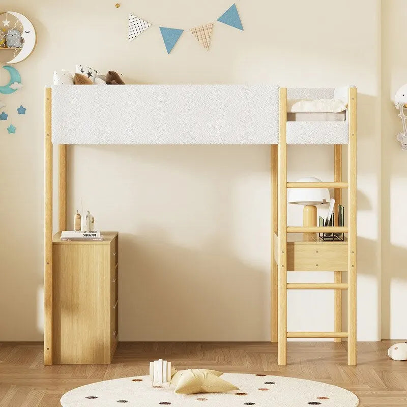 Hochbett aus Holz in Einzelbettgröße mit Teddyfleece