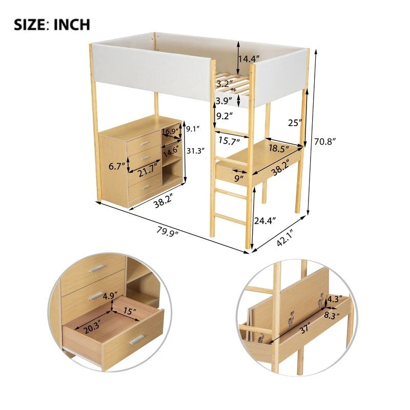 Hochbett aus Holz in Einzelbettgröße mit Teddyfleece