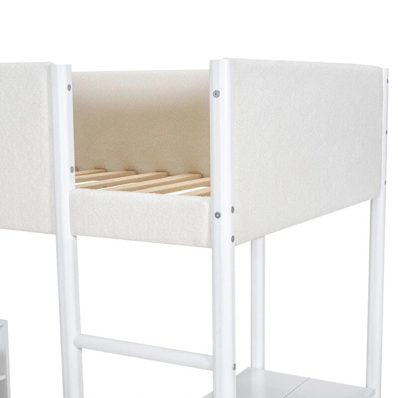 Hochbett aus Holz in Einzelbettgröße mit Teddyfleece