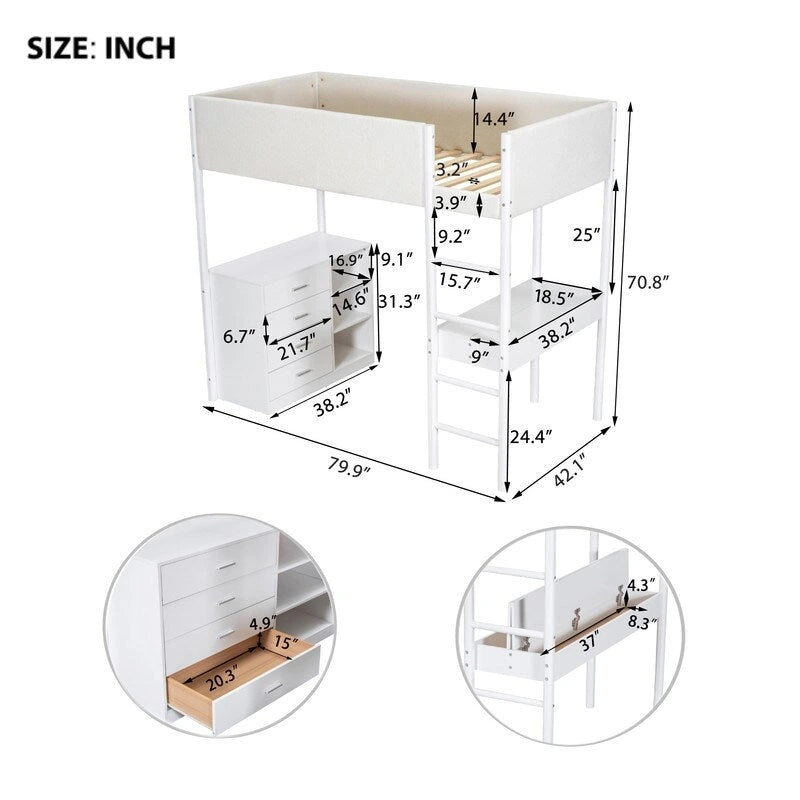 Hochbett aus Holz in Einzelbettgröße mit Teddyfleece